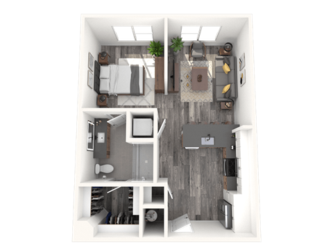 Floor plan for studio, 1 bath, 627 sqft
